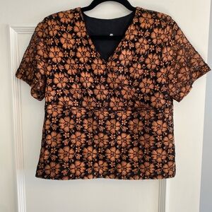 Vintage Lace Floral Lined Metallic Women's Top